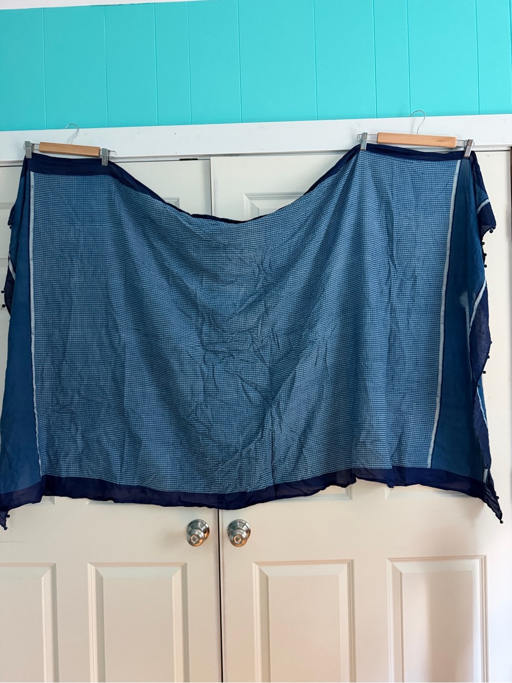 Toast indigo checked cotton scarf